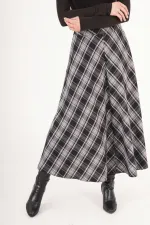 Kareli Yüksek Bel Trend Siyah Toptan Etek