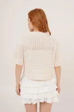 Chemisier ajouré à col polo écru en gros
