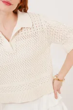 Chemisier ajouré à col polo écru en gros