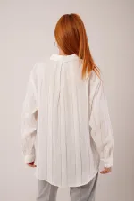 Hakim Yaka Çizgili Cep Detaylı Toptan Beyaz Gömlek