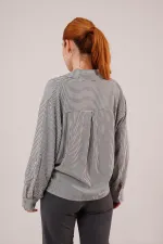 Yarasa Kol Çizgili Cep Detaylı Toptan Gri Gömlek