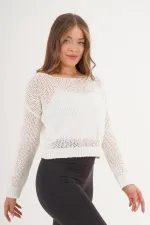 File Wide Collar Wholesale White Knitted Blouse