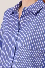 Crop Model Cepli Ve Çizgili Mavi Toptan Gömlek