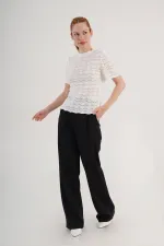 Örgü Model Kısa Kol Toptan Beyaz Triko Bluz