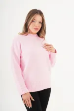 Ribana Detaylı Basic Toptan Pembe Kazak