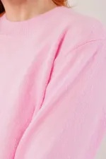 Bisiklet Yaka Düz Model Pembe Triko Toptan Kazak