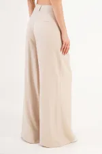 Piliseli Çift Cepli Salaş Toptan Bej Pantolon