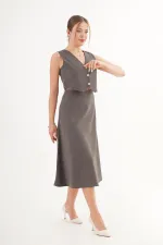 Premium Yelek Ve Etek Antrasit Süet Toptan İkili Takım