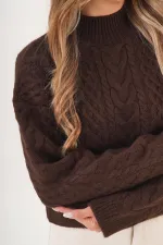 Spiral Knit Patterned Knitted Sweater in Coffee Brown - Wholesale