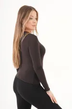 Süper İnce Trend Basic Toptan Kahve Bluz