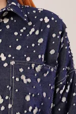 Eskitme Görünümlü Denim Toptan Mavi Gömlek