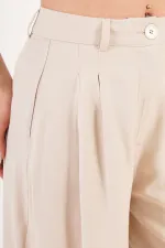 Piliseli Çift Cepli Salaş Toptan Bej Pantolon