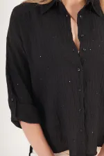 Payet Geçişli Siyah Toptan Gömlek