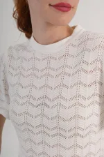 Örgü Model Kısa Kol Toptan Beyaz Triko Bluz