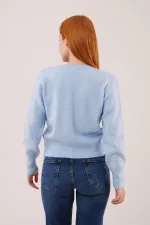 Bisiklet Yaka Düz Model Toptan Bebe Mavisi Kazak