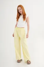 Wholesale Yellow Trousers with Elastic Waistband and Pocket Detail