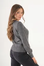 Bisiklet Yaka Düz Model Antrasit Triko Toptan Kazak