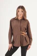 Chemise à rayures en gros avec détail de double ceinture, style café