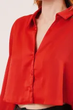 Saten Crop Model Toptan Kırmızı Gömlek