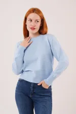 Bisiklet Yaka Düz Model Toptan Bebe Mavisi Kazak