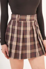 Pileli Yüksek Bel Astarı Şortlu Toptan Taş Mini Etek