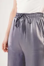 Parlak Görünümlü Cepli Mor Bol Paça Toptan Pantolon