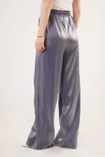 Parlak Görünümlü Cepli Mor Bol Paça Toptan Pantolon