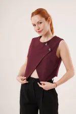 Çift Düğmeli Çapraz Model Bordo Toptan Yelek
