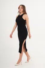 Robe en tricot noire saisonnière à col licou en gros