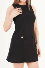 Belden Oturtmalı Ön Dikişli Siyah Toptan Mini Elbise
