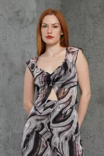 Desenli Tüllü Toptan Kahverengi Crop