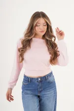 İnce Oys Kumaş Yarasa Kol Toptan Pembe Bluz