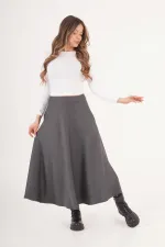 Balık Sırtı Desen Volan Kesim Toptan Antrasit Etek