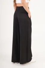 Piliseli Çift Cepli Salaş Toptan Siyah Pantolon