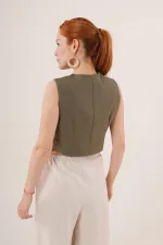 Çift Düğmeli Çapraz Model Haki Toptan Yelek