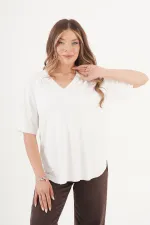 Dikişsiz V Yaka Basic Toptan Beyaz Tişört