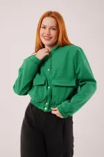 Gold Düğmeli Kaşe Toptan Yeşil Bomber Ceket