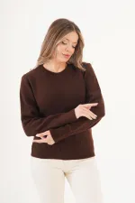 Bisiklet Yaka Düz Model Toptan Kahverengi Kazak