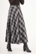 Kareli Yüksek Bel Trend Siyah Toptan Etek