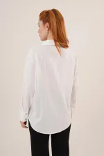 Gümüş Çizgili Düğmeli Beyaz Toptan Gömlek