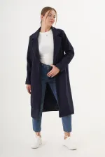 Wholesale Navy Blue Cashmere Coat with Belt and Lining