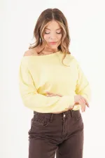 İnce Oys Kumaş Yarasa Kol Toptan Sarı Bluz