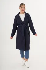 Wholesale Navy Blue Cashmere Coat with Belt and Lining