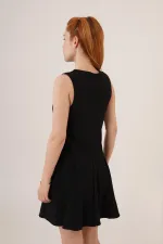 Sıfır Kol Pileli Toptan Siyah Mini Elbise