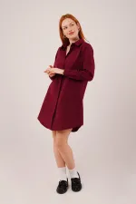 Robe chemise tunique bordeaux à manches longues en gros
