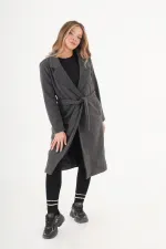 Beli Kuşaklı Astarlı Toptan Antrast Kaşe Kaban