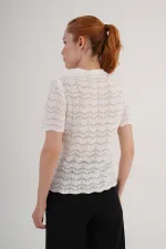 Örgü Model Kısa Kol Toptan Beyaz Triko Bluz