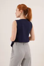Çapraz Model Düğmeli Lacivert Toptan Yelek