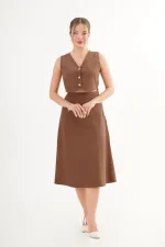 Premium Yelek Etek Taba Süet Toptan İkili Takım