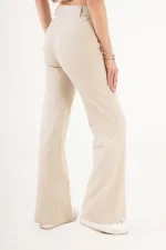 Yüksek Bel Tek Düğme Krem Pantolon